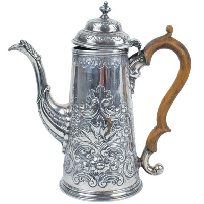 Lot 188 - A George I Britannia standard silver coffee pot.