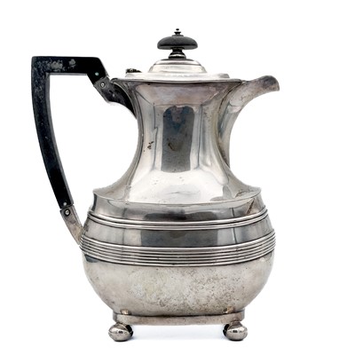 Lot 359 - A George V silver hot water pot by Harrison Brothers & Howson.