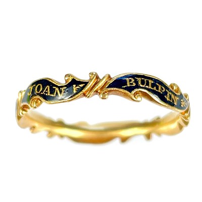 Lot 160 - A rare George III high purity gold and black enamel mourning band ring.