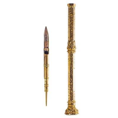 Lot 323 - A Victorian gold propelling combination pen and pencil.