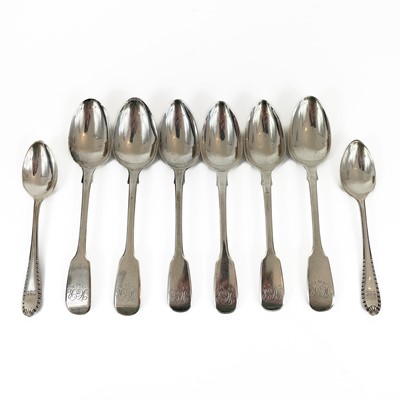 Lot 202 - Six silver tea spoons and two silver coffee spoons.