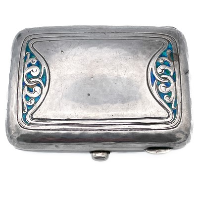 Lot 98 - Archibald Knox for Liberty & Co Ltd Arts & Crafts silver and enamel cigarette case.