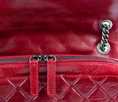 Lot 379 - A Chanel ox blood quilted lambskin leather single flap bag with turn-lock.