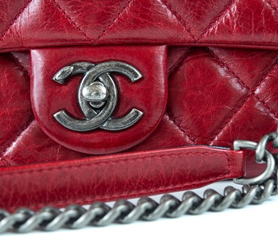 Lot 379 - A Chanel ox blood quilted lambskin leather single flap bag with turn-lock.