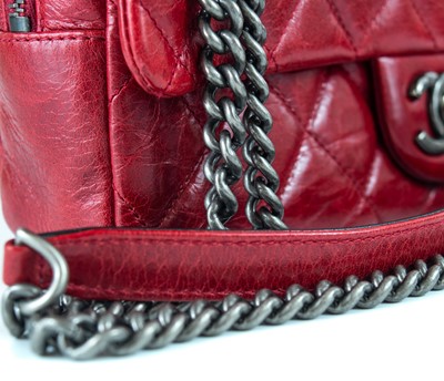 Lot 379 - A Chanel ox blood quilted lambskin leather single flap bag with turn-lock.