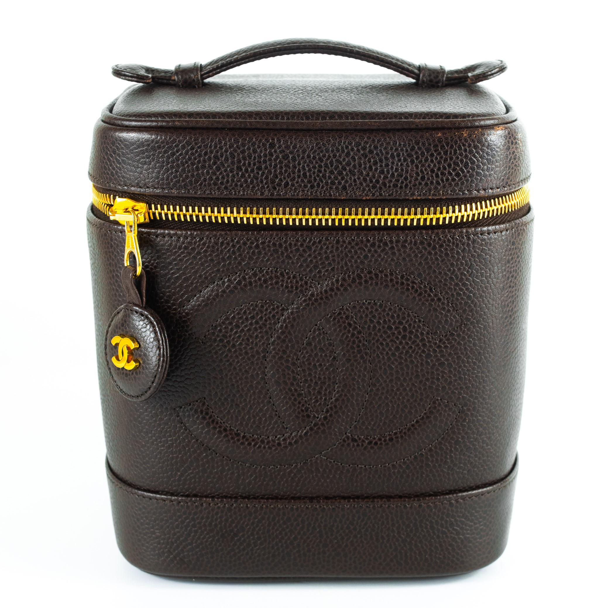 CHANEL 25S VANITY CASE 17 IN TAN BROWN PATENT CALFSKIN GOLD HARDWARE