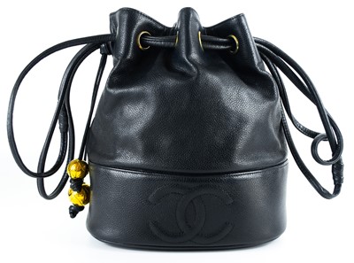 Lot 355 - A Chanel black cavier leather tote bag.