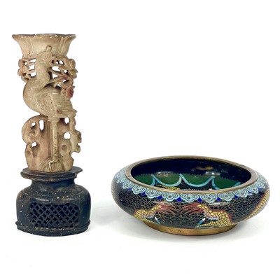 Lot 656 - A Chinese cloisonne black ground dragon bowl, circa 1900.