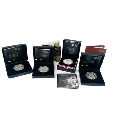 Lot 96 - UK Silver Proof 2013 to 2014 £5 Royal Mint cased coins (x4)