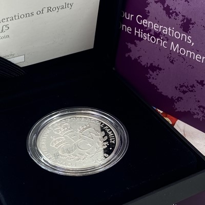 Lot 99 - UK Silver Proof 2017-2018 £5 Royal Mint cased coins (x4).