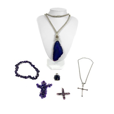 Lot 297 - A 925 silver cross pendant necklace together with amethyst jewellery.