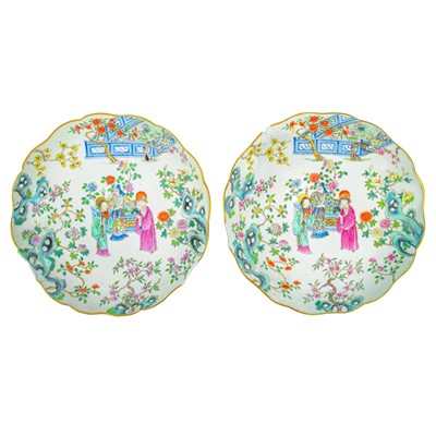 Lot 594 - A pair of Chinese famille rose porcelain lobed plates, Daoguang 1821-1850.