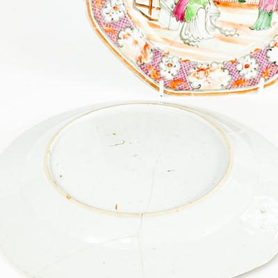 Lot 560 - Two Chinese export famille rose mandarin pattern porcelain plates, 18th century,.