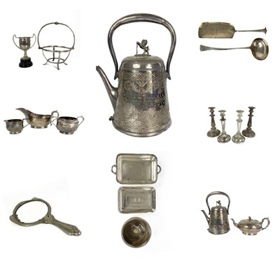 Lot 395 - A large quantity of silver plate, including two pairs of candle sticks.