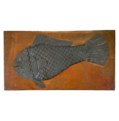 Lot 121 - A lead relief plaque of a fish.