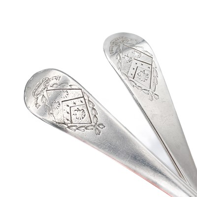 Lot 214 - Two George III silver teaspoons by Thomas Chawner.