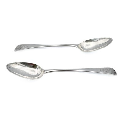 Lot 214 - Two George III silver teaspoons by Thomas Chawner.