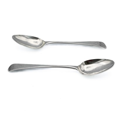 Lot 214 - Two George III silver teaspoons by Thomas Chawner.