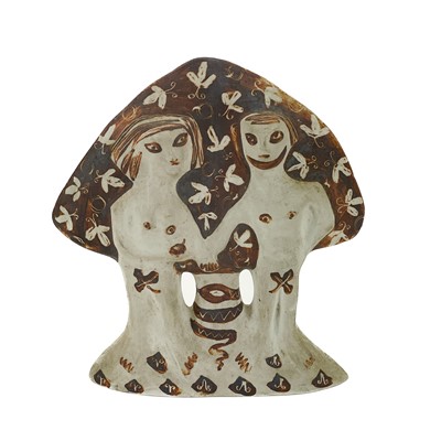 Lot 834 - A Susan and Richard Parkinson pottery Adam and Eve plaque.