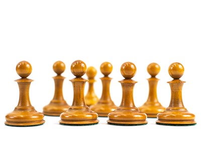 Lot 5 - A Jacques Staunton pattern boxwood and ebony chess set.