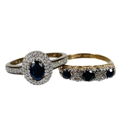 Lot 55 - Two 9ct gold diamond and sapphire set rings.