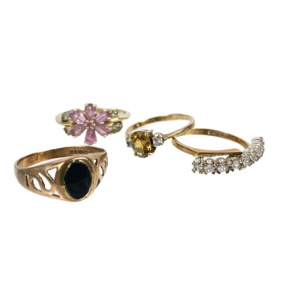 Lot 268 - Four 9ct gold gem set rings.