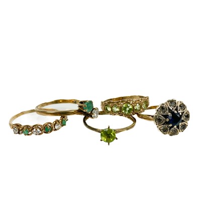 Lot 44 - Five 9ct gold gem set rings.