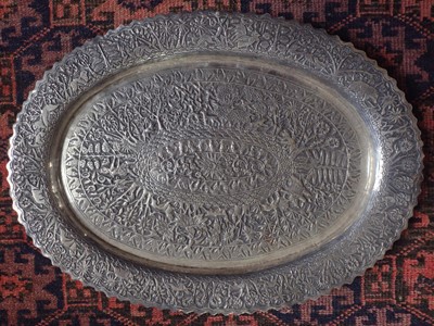Lot 5 - An Indian silver oval tray, circa 1900,.