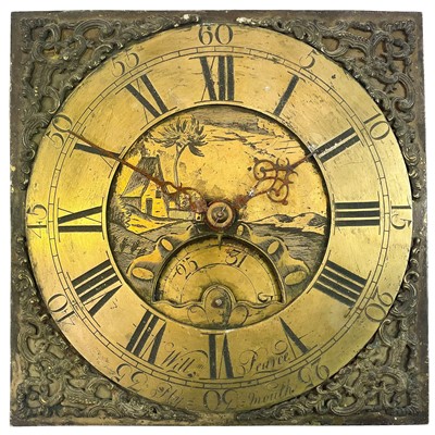 Lot 1712 - A Georgian brass 30-hour clock face and movement.