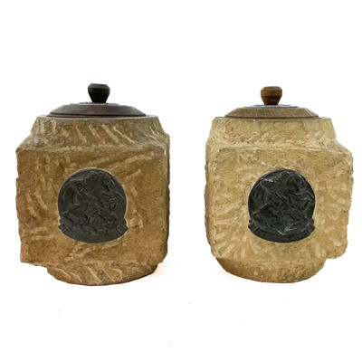 Lot 183 - Two carved stone jars, formed from part of the Palace of Westminster damaged in WWII.