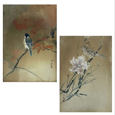 Lot 307 - A pair of Japanese watercolours of birds and foliage, circa 1900-1920.