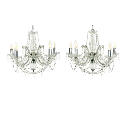 Lot 232 - A pair of cut glass five branch chandeliers.