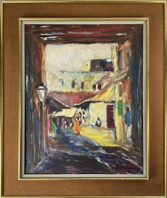 Lot 33 - Two Bombay Street Scenes, oil on panel, indistinctly signed.