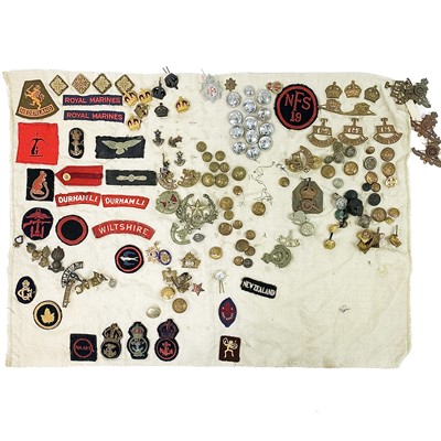 Lot 407 - Cloth Display - Military, Scouting, Fire Service Badges and Buttons.