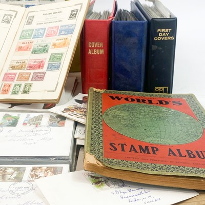 Lot 519 - A "Glory Box" of Mixed Stamp Albums, First Day Covers, Stamp Packets etc.