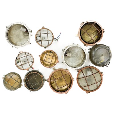 Lot 150 - A collection of marine bulkhead circular light fittings.