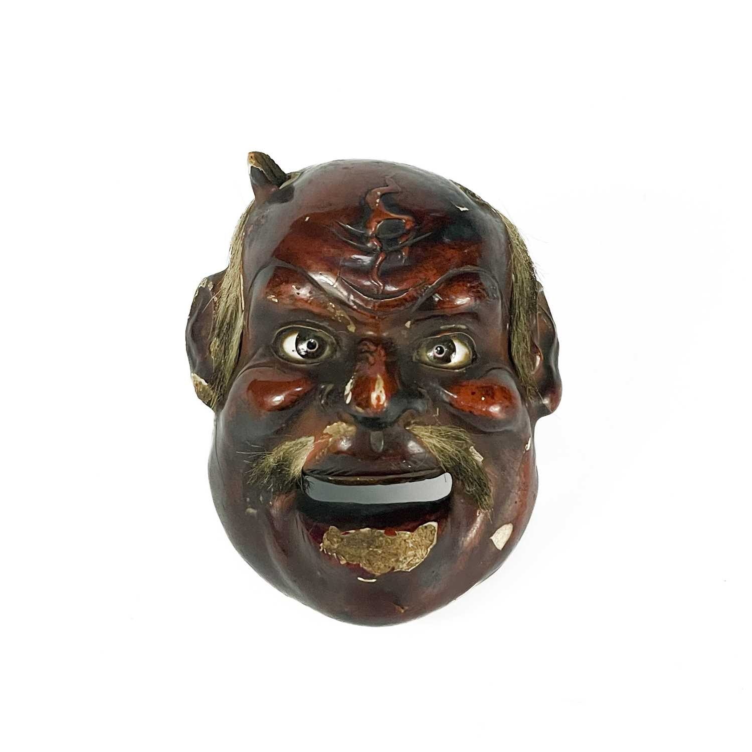 Lot 41 - A small Japanese lacquered wood Noh mask, 19th century.