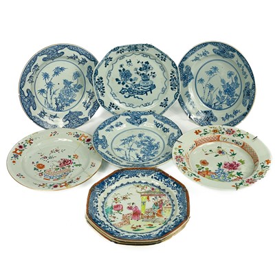 Lot 145 - Ten Chinese porcelain plates and shallow bowls, 18th century.