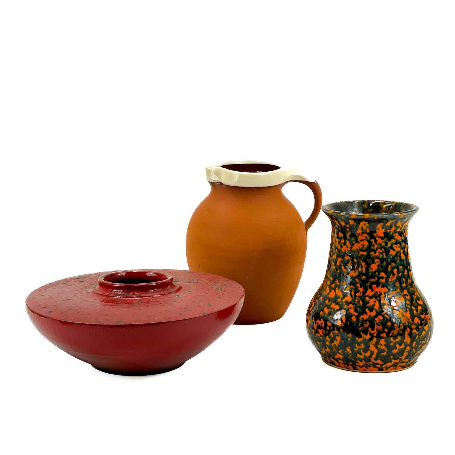 Lot 820 - A Royal Barum Ware Terracotta Jug by Brannam Ltd together with other pottery items.
