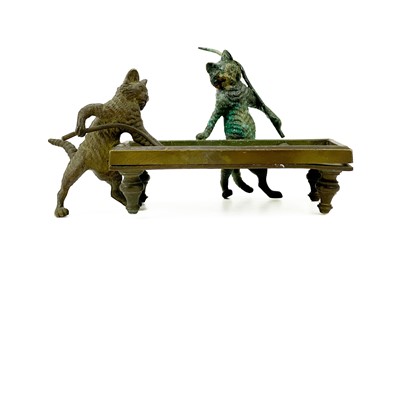 Lot 175 - An Austrian style bronze group of two cats playing billiards.