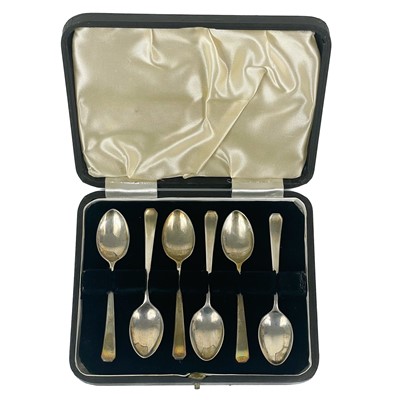 Lot 162 - A cased set of six George VI silver teaspoons by Harry Atkin.