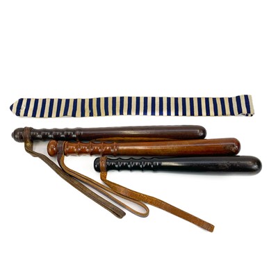 Lot 408 - Police Helmet, Truncheons, Cape etc.