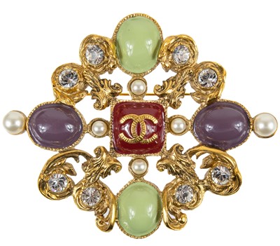 Lot 357 - A Chanel gold tone Gripoix brooch.