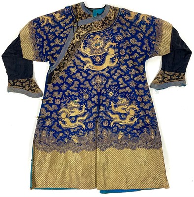 Lot 42 - A Chinese embroidered dragon robe, late 19th century.