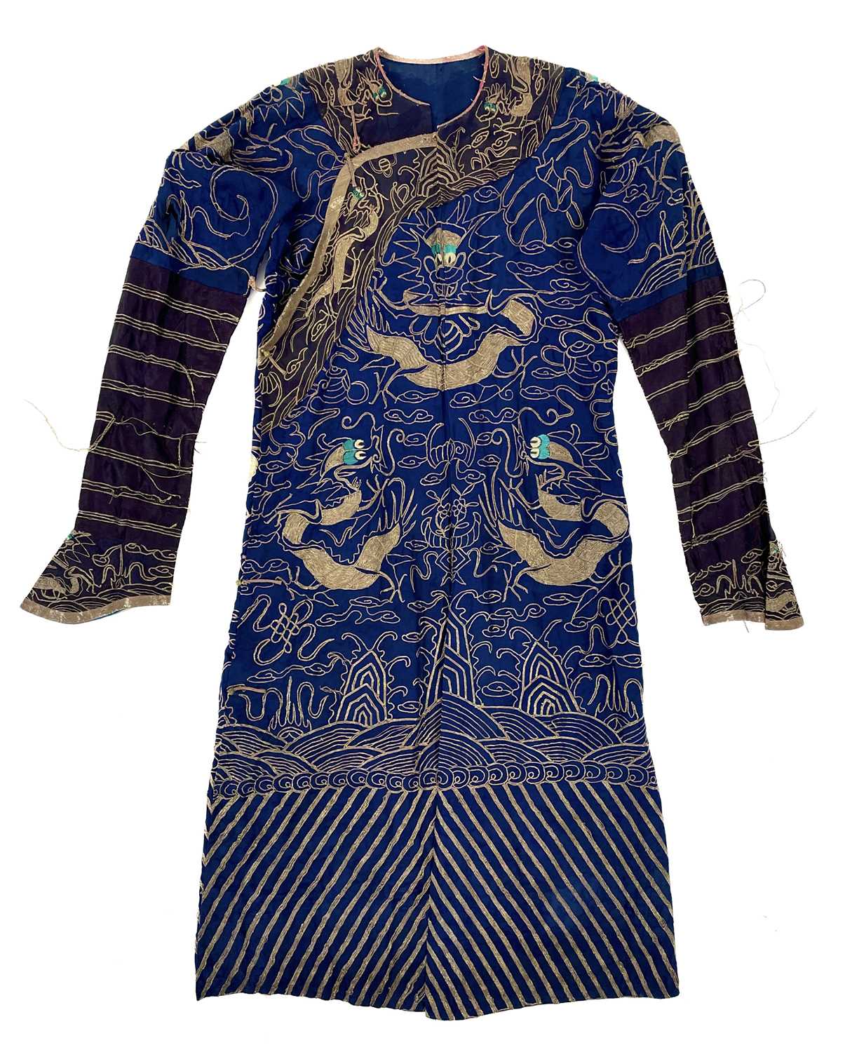 Lot 44 - A Chinese gold metal thread embroidered dragon robe, early 20th century.