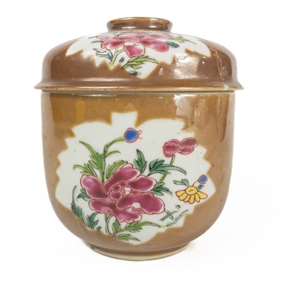 Lot 317 - A Chinese famille rose 'batavian' ware bowl and cover, Qianlong.