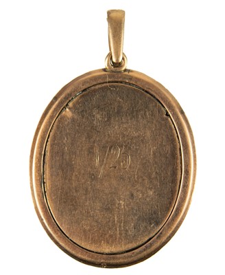 Lot 58 - A Georgian rose gold garnet set portrait miniature pendant.