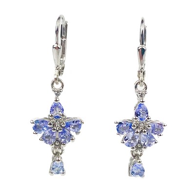 Lot 233 - A silver Tanzanite and white topaz cross pendant necklace, pair of earrings and ring by Gemporia.