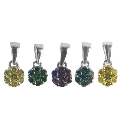 Lot 36 - Five 9ct white gold coloured diamond small pendants by Gemporia.