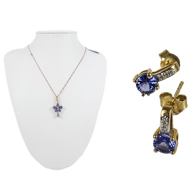 Lot 275 - A 9ct diamond and tanzanite set pendant necklace by Gemporia.